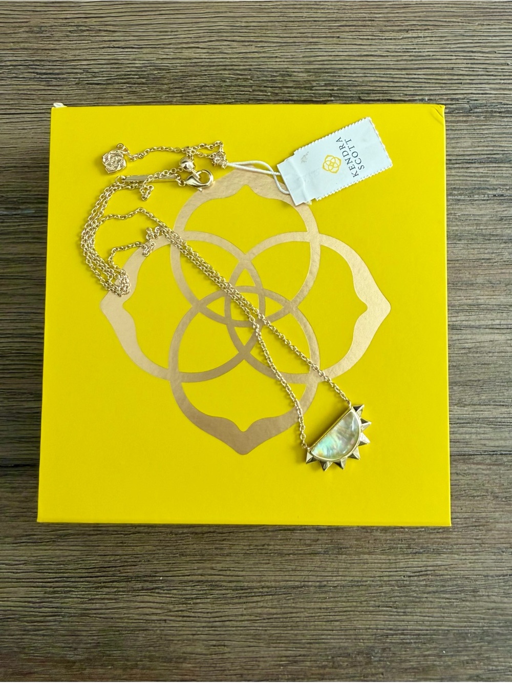 Kendra Scott Gold Sunburst Pendant Necklace with Iridescent Stone